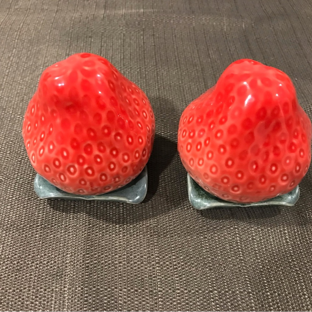 Pair of Red Ceramic Strawberry Salt & Pepper Shakers